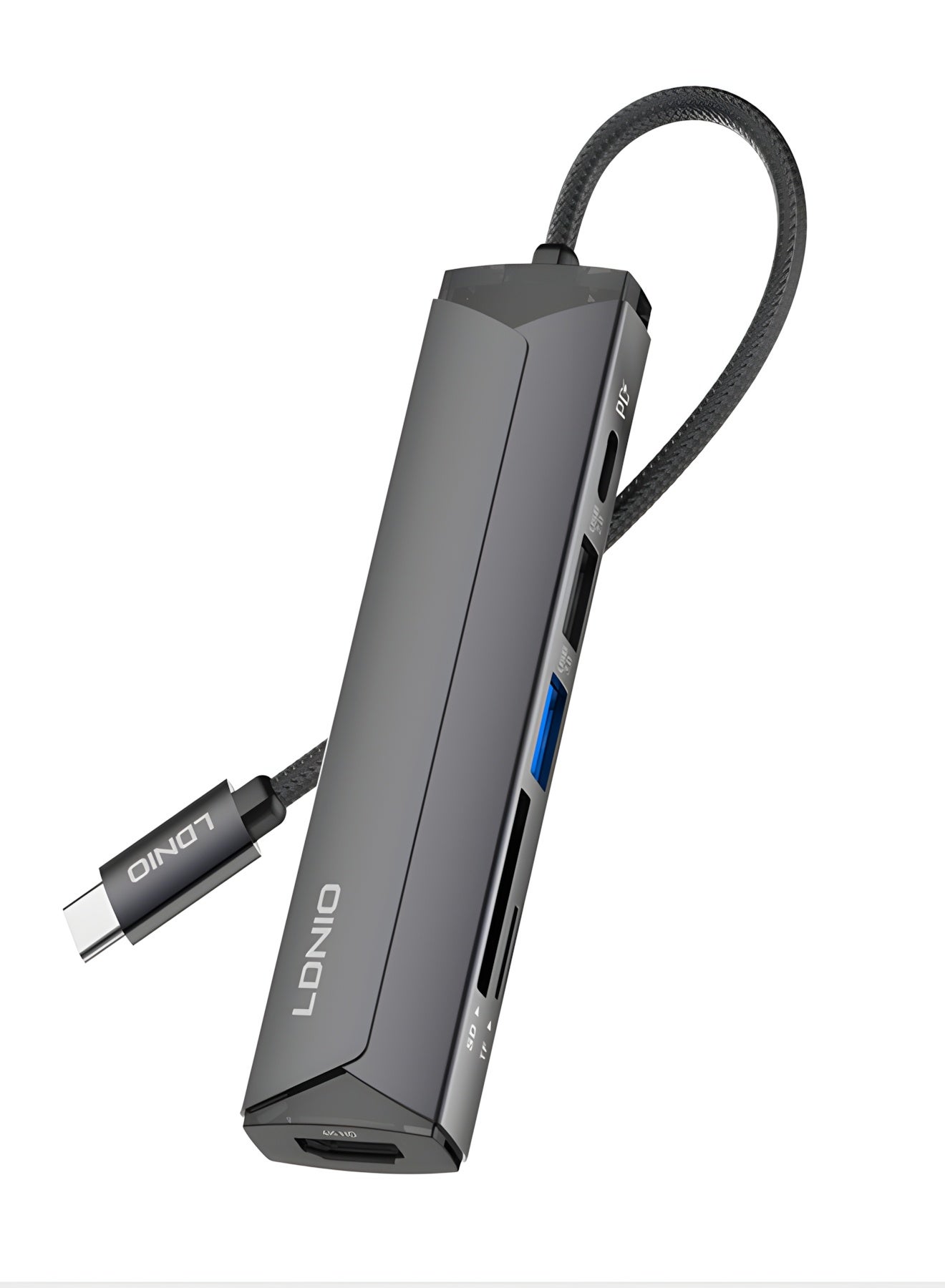 LDNIO 6-in-1 USB-C Hub Adapter with 4K HDMI, PD 100W Fast Charging, USB 3.0, USB 2.0, SD & TF Card Reader