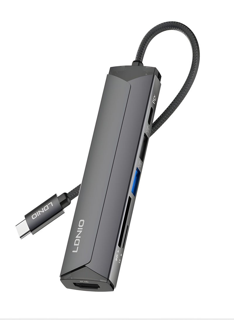 LDNIO 6-in-1 USB-C Hub Adapter with 4K HDMI, PD 100W Fast Charging, USB 3.0, USB 2.0, SD & TF Card Reader - Image 1