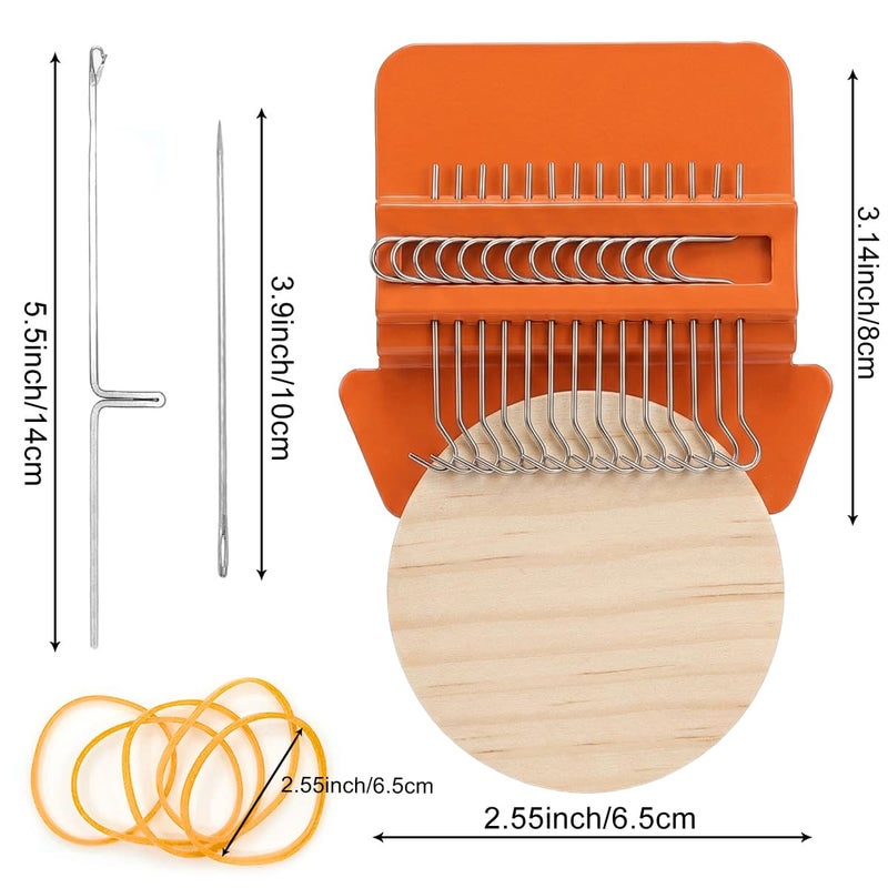 Rumexeng Small Weaving Loom, Speedweve Style Darning Loom, Wooden Mini Weave Tool for Visible Mending Jeans, Socks, Clothes and DIY Fabric Repair, Decorative Stitching Tool (14 Hooks,Orange) - Image 2