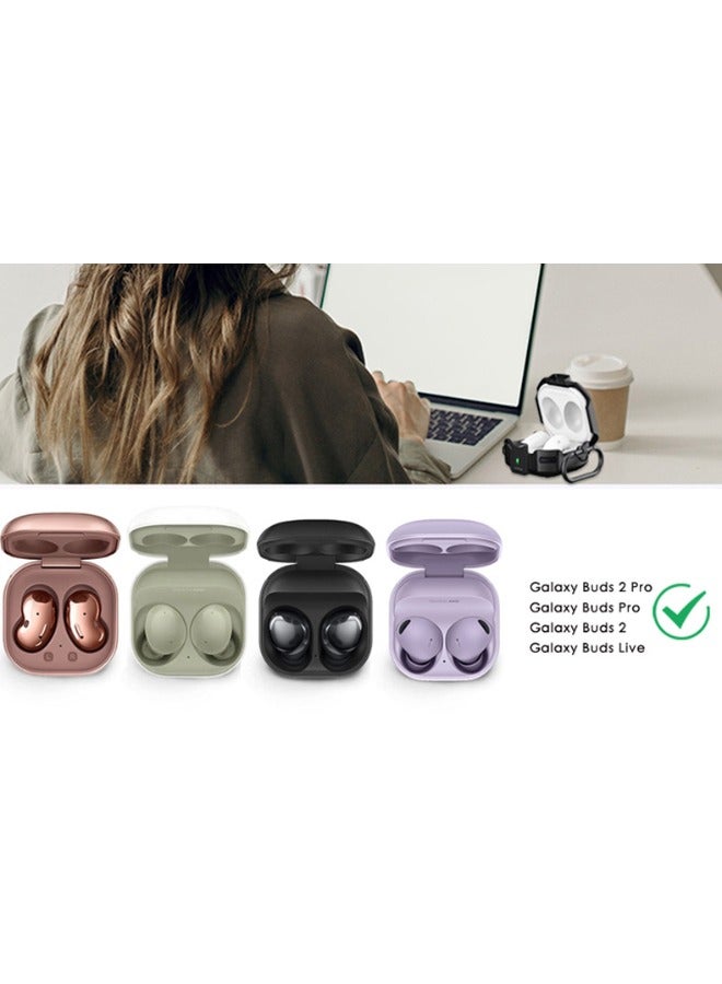 Samsung Galaxy Buds2 Pro/ Buds 2/ Buds Pro/ Buds Live Case, Carbon Fiber Cover, Shock Absorbing Protective Case with Carabiner for Samsung Galaxy Wireless Earphone(Black) - Image 3