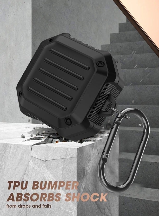 Samsung Galaxy Buds2 Pro/ Buds 2/ Buds Pro/ Buds Live Case, Carbon Fiber Cover, Shock Absorbing Protective Case with Carabiner for Samsung Galaxy Wireless Earphone(Black) - Image 5