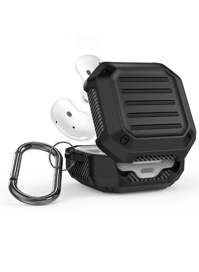Samsung Galaxy Buds2 Pro/ Buds 2/ Buds Pro/ Buds Live Case, Carbon Fiber Cover, Shock Absorbing Protective Case with Carabiner for Samsung Galaxy Wireless Earphone(Black) - Image 1