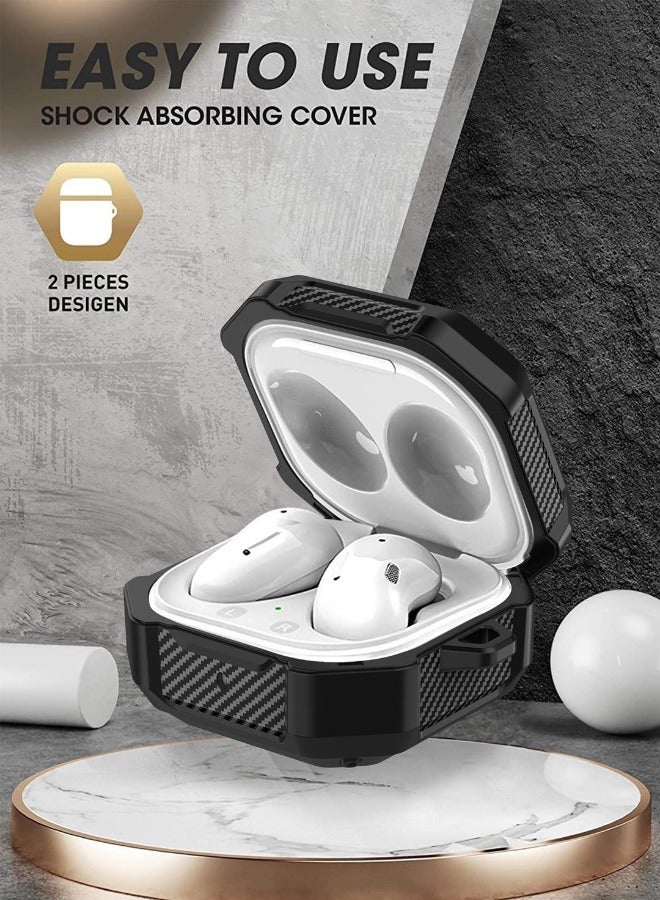 Samsung Galaxy Buds2 Pro/ Buds 2/ Buds Pro/ Buds Live Case, Carbon Fiber Cover, Shock Absorbing Protective Case with Carabiner for Samsung Galaxy Wireless Earphone(Black) - Image 4