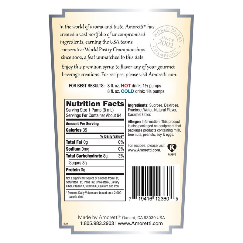 Amoretti - Premium Butterscotch Syrup, 94 Servings Per Bottle (750 ml), with Pump for Flavoring Coffees, Cocktails, and other Beverages, Gluten Free, GMO/GEO Free, Preservative Free - Image 2