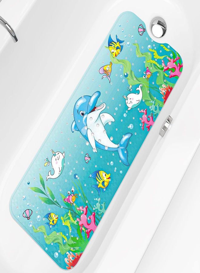 SYOSI Cartoon Non-Slip Bathtub Mat for Kids, 40x16 Inch Baby Bath Mat Non-Slip Extra Long Bathtub Mat for Kids, Anti Slip Shower Mat with Suction Cups & Drain Holes, Machine Washable - Image 1