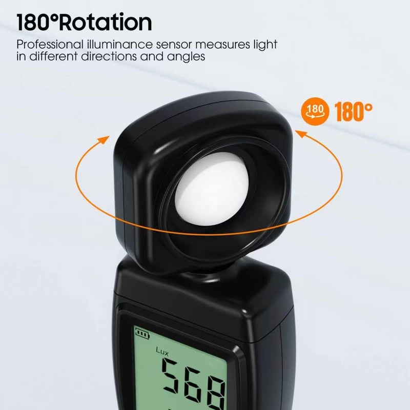 Ohcans Digital Illuminance Light Meter, 0~200,000 Lux Range with 180Âº Rotating Sensor Light Meter Foot Candles, Backlight LCD Display, Handheld Light Meter for Plants, Photography, Indoor, Film Camera - Image 4