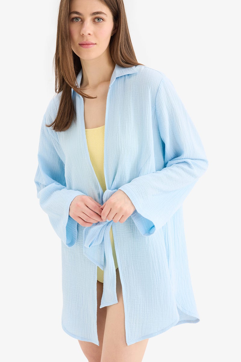 DeFacto Blue Woman Fall in Love Regular Fit Muslin Beachwear Casual - Image 4