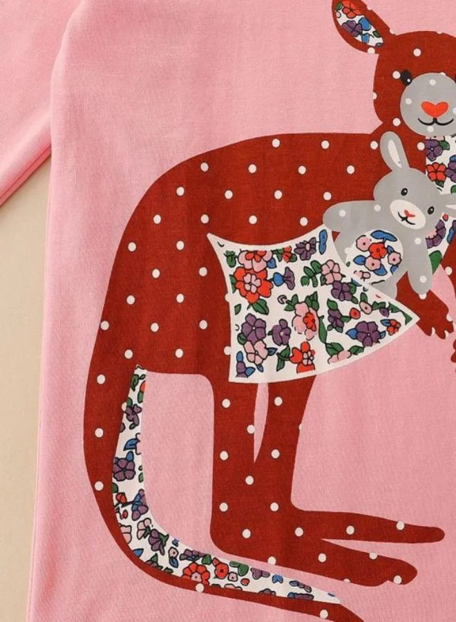 يونيكي Pink Printed Long Sleeve Crew Neck T-Shirt