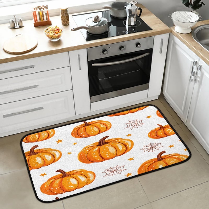 Halloween Pumpkin Kitchen Mat, Non Slip Low-Profile Kitchen Rug, Spiders Print Absorbent Washable Floor Mat Home Accessories Decoration, 20 x 39 Inch - Image 1