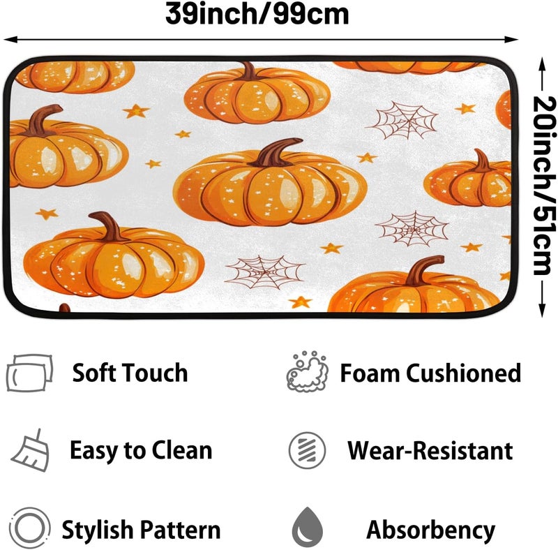 Halloween Pumpkin Kitchen Mat, Non Slip Low-Profile Kitchen Rug, Spiders Print Absorbent Washable Floor Mat Home Accessories Decoration, 20 x 39 Inch - Image 2