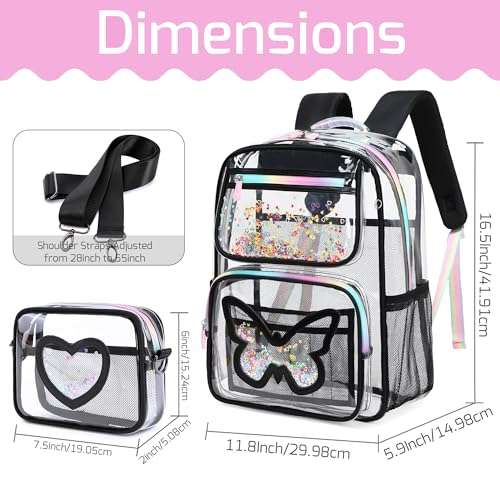 KIDNUO Clear Backpack for GirlsTransparent Backpacks Crossbody Bag for Kids Heavy Duty See Through School Bag Clear Bookbag Black1 Large - Image 3