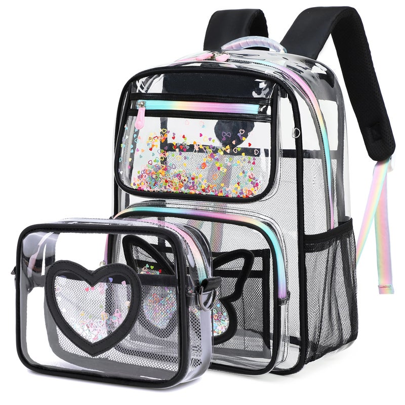KIDNUO Clear Backpack for GirlsTransparent Backpacks Crossbody Bag for Kids Heavy Duty See Through School Bag Clear Bookbag Black1 Large - Image 2