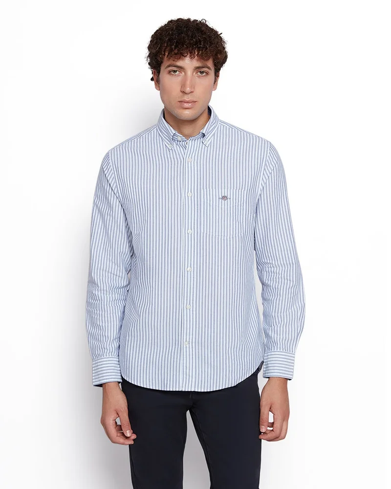 غانت قميص أكسفورد قطن مخطط رجالي بقصة عادية من جانت