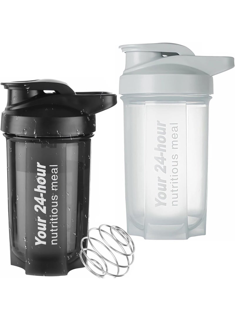 EYSOO Protein Shaker Bottle 2 Pack 500ml / 17oz Shaker Bottle for Protein Mixes Leakproof Protein Shaker BPA Free Gym Shaker Cup (Black & Grey) - Image 1