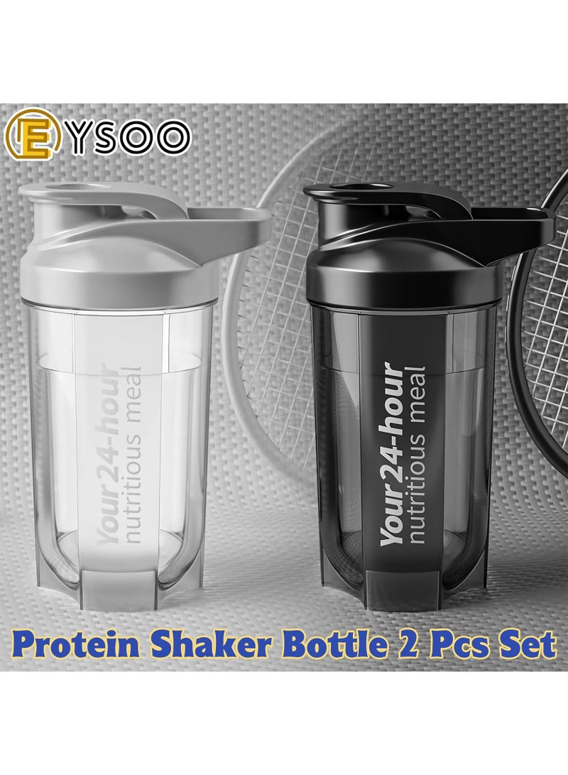 EYSOO Protein Shaker Bottle 2 Pack 500ml / 17oz Shaker Bottle for Protein Mixes Leakproof Protein Shaker BPA Free Gym Shaker Cup (Black & Grey) - Image 2