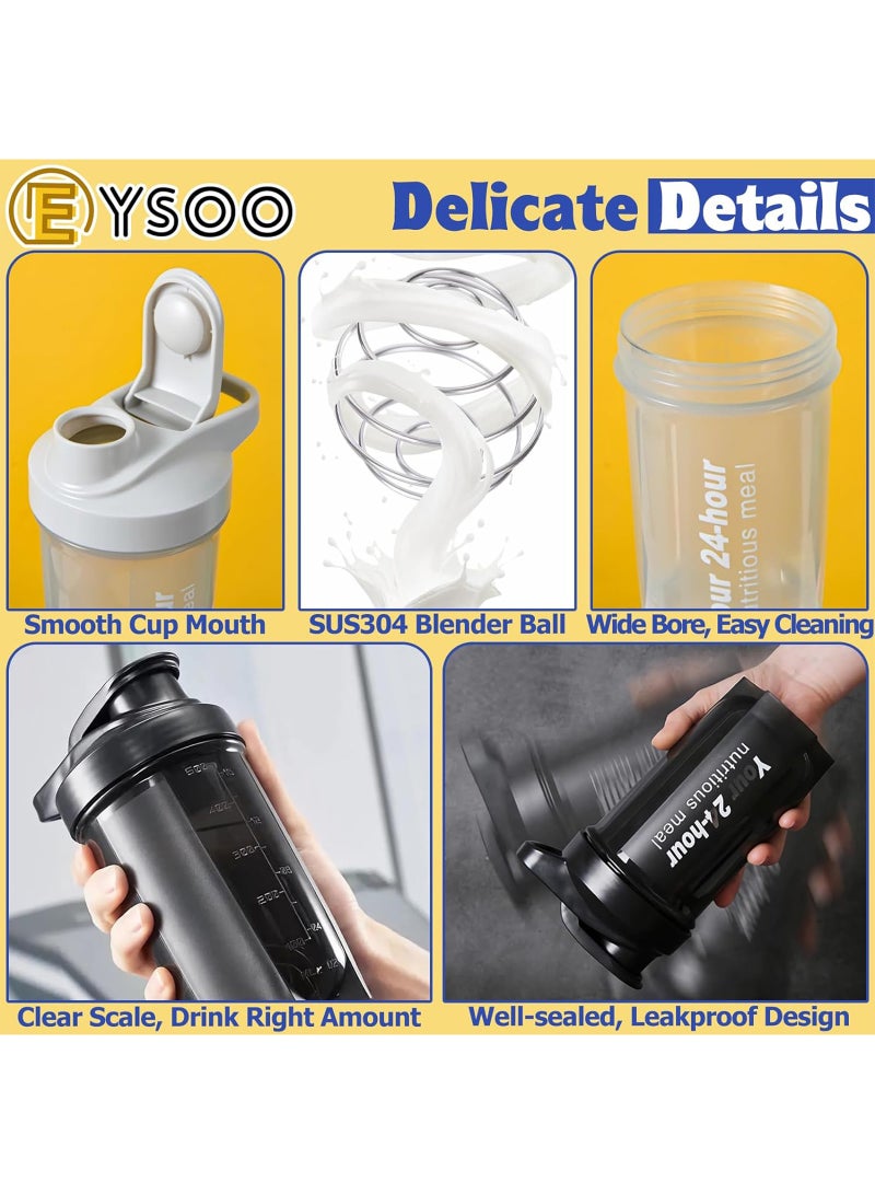EYSOO Protein Shaker Bottle 2 Pack 500ml / 17oz Shaker Bottle for Protein Mixes Leakproof Protein Shaker BPA Free Gym Shaker Cup (Black & Grey) - Image 5