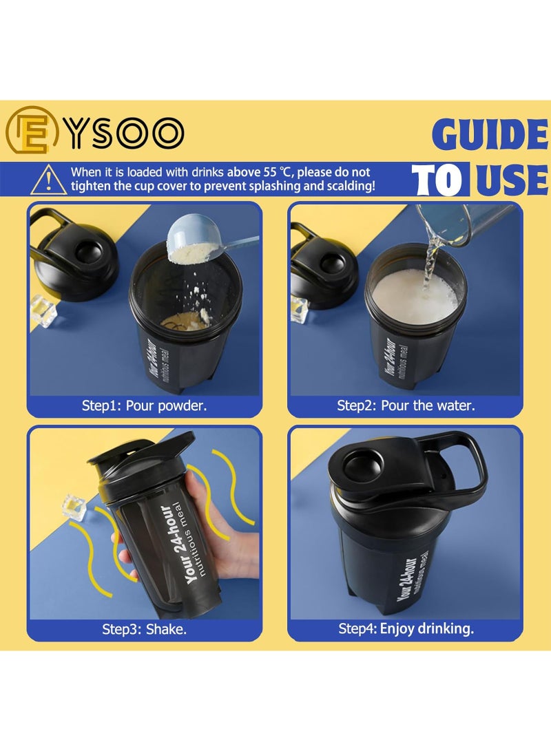 EYSOO Protein Shaker Bottle 2 Pack 500ml / 17oz Shaker Bottle for Protein Mixes Leakproof Protein Shaker BPA Free Gym Shaker Cup (Black & Grey) - Image 3