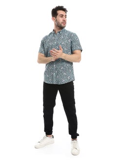 Self Pattern Buttoned Casual Shirt_Green & Brown