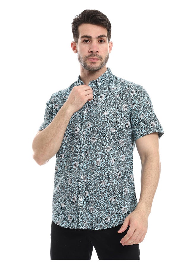 Andora - Self Pattern Buttoned Casual Shirt_Green & Brown - Image 1