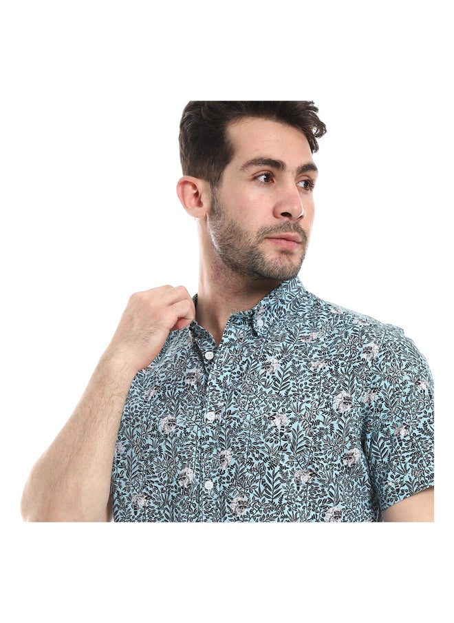 Andora - Self Pattern Buttoned Casual Shirt_Green & Brown - Image 1