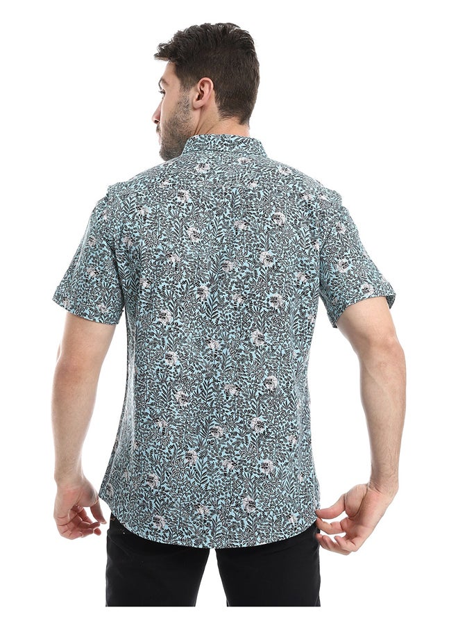 Andora - Self Pattern Buttoned Casual Shirt_Green & Brown - Image 1