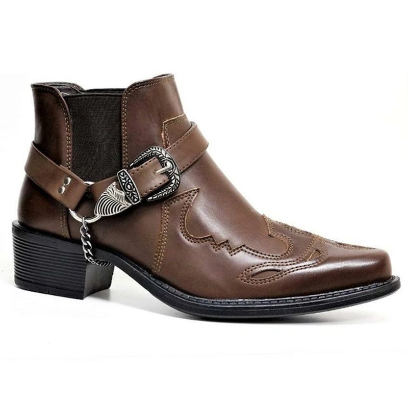 2021 New Men'S Short Boots Fashion Personalized Belt Buckle Thick Heel Pointed 38-48 Men'S Boots - Image 4