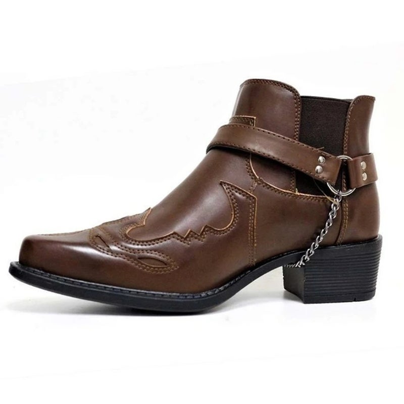 2021 New Men'S Short Boots Fashion Personalized Belt Buckle Thick Heel Pointed 38-48 Men'S Boots - Image 3