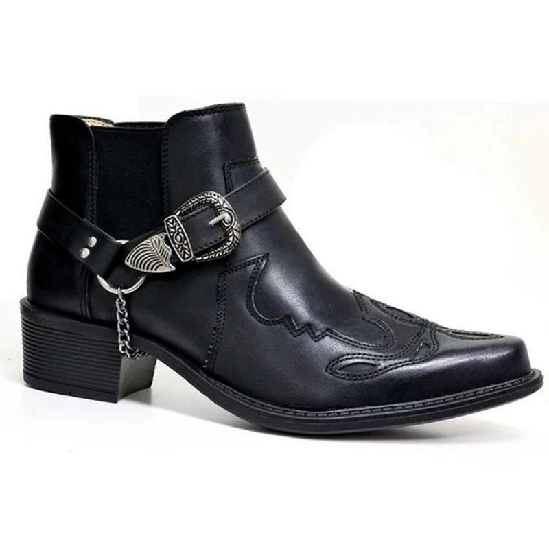 2021 New Men'S Short Boots Fashion Personalized Belt Buckle Thick Heel Pointed 38-48 Men'S Boots - Image 1