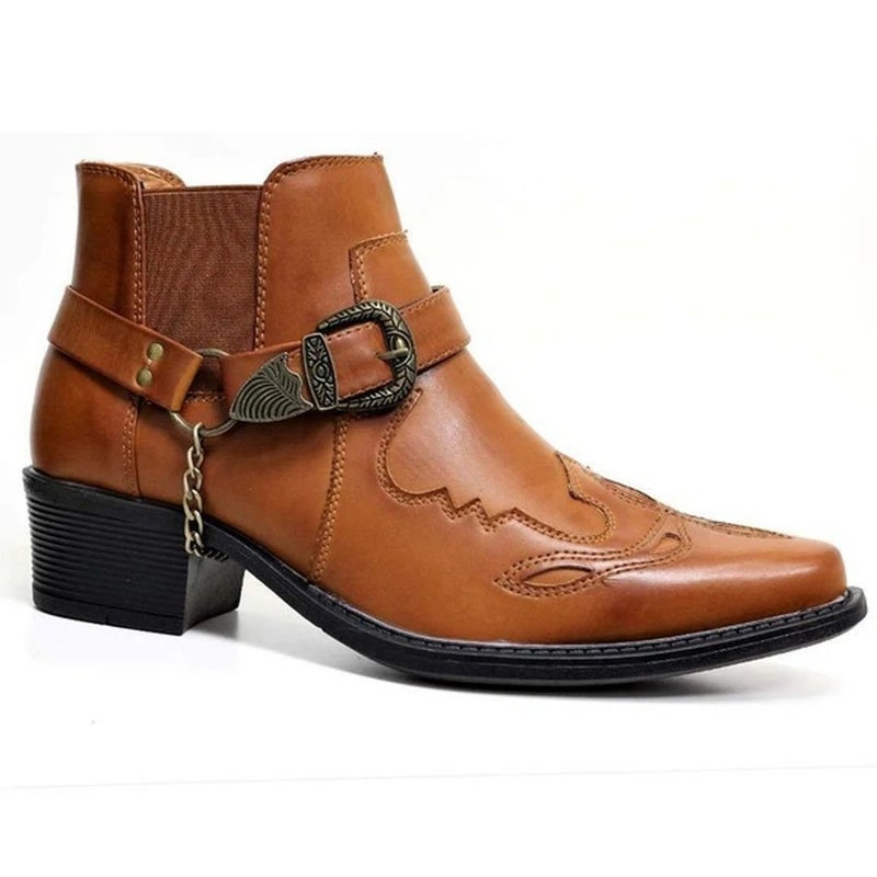 2021 New Men'S Short Boots Fashion Personalized Belt Buckle Thick Heel Pointed 38-48 Men'S Boots - Image 5