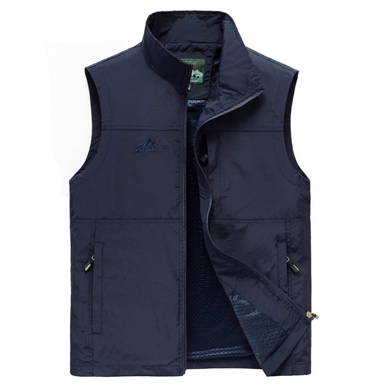 Cross-border Mens New Mens Plus Size Outdoor Vest Jacket Casual Mens Sports Casual Spring and Autumn Trend Dark blue - Image 1