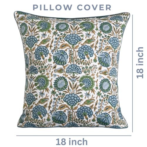 Ridhi Asparagus Green Print Cotton Throw Pillow Covers for Decorative Couch Pillows for Living Room, Chic Boho Cute Outdoor Thanksgiving Pillows Covers Gifts 18x18 Inches - Image 4