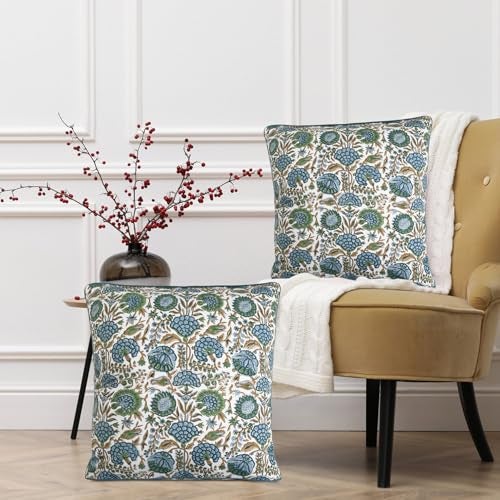 Ridhi Asparagus Green Print Cotton Throw Pillow Covers for Decorative Couch Pillows for Living Room, Chic Boho Cute Outdoor Thanksgiving Pillows Covers Gifts 18x18 Inches - Image 5
