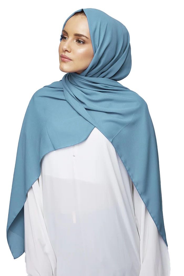 ICW GIRLS GEORGETTE SOLID PLAIN SCARF STOLES SHAWL HIJAB FOR WOMEN 85 X 180 CM (Pastel Blue) - Image 3