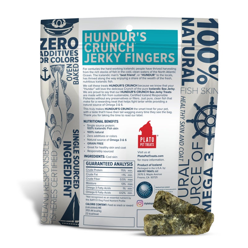 PLATO Hundur's Crunch Jerky Fingers 3.5oz, Natural - Image 2
