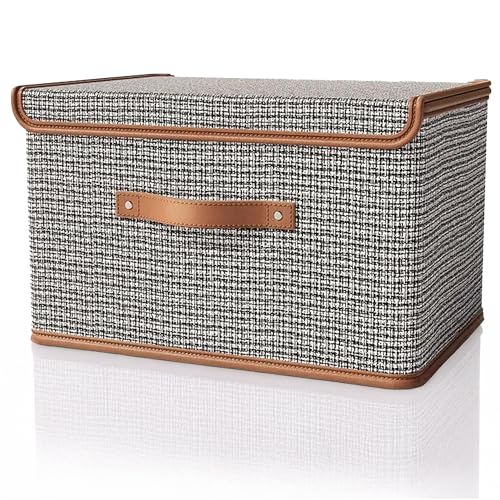 PRIME PICK Storage Box Foldable Oxford Cloth Organizer with Lid Breathable Washable Wardrobe Reinforced Handles Clothes Organizer Multipurpose Grey XL Size Pack of 1 - Image 1