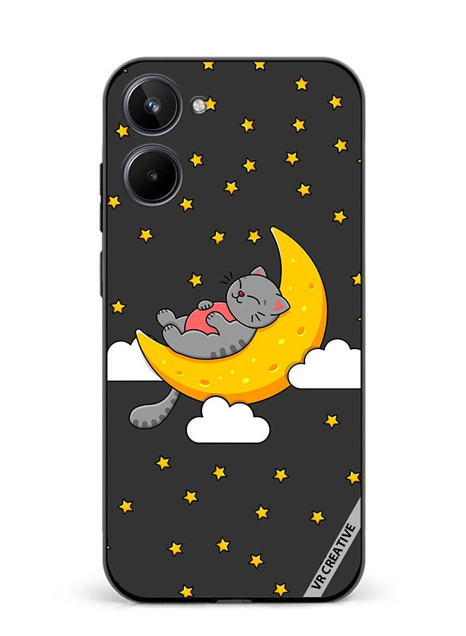 VR CREATIVE Protective Case Cover For Realme 10 The Gray Cat Sleeps On The Moon Sky Stars Design Multicolour - Image 1