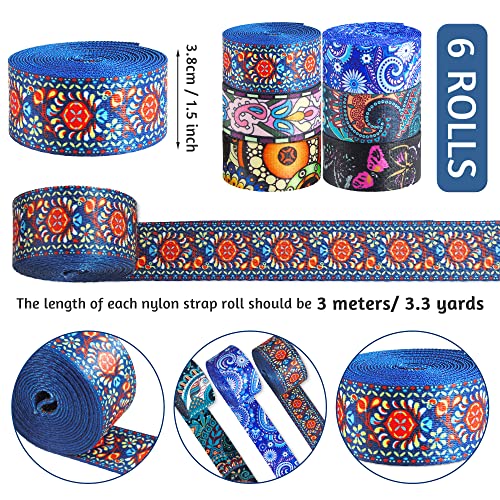 Grosun 6 Rolls 1.5 inch Persian Nylon Webbing Belt Webbing Straps Purse Straps Backpack Straps Nylon Belt with Patterns for Seatbelt, Bags, Backpacks, Handles, Luggage - Image 2