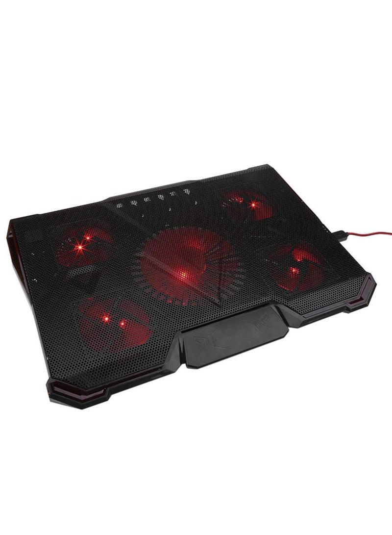 قاعدة تبريد للابتوب مع 5 مراوح LED – حامل متعدد الزوايا بـ 7 مستويات، تصميم ضد الانزلاق، تشغيل عبر USB، متوافق مع لابتوبات من 12 حتى 17 بوصة، تصميم عصري مع إضاءة للألعاب - Image 1