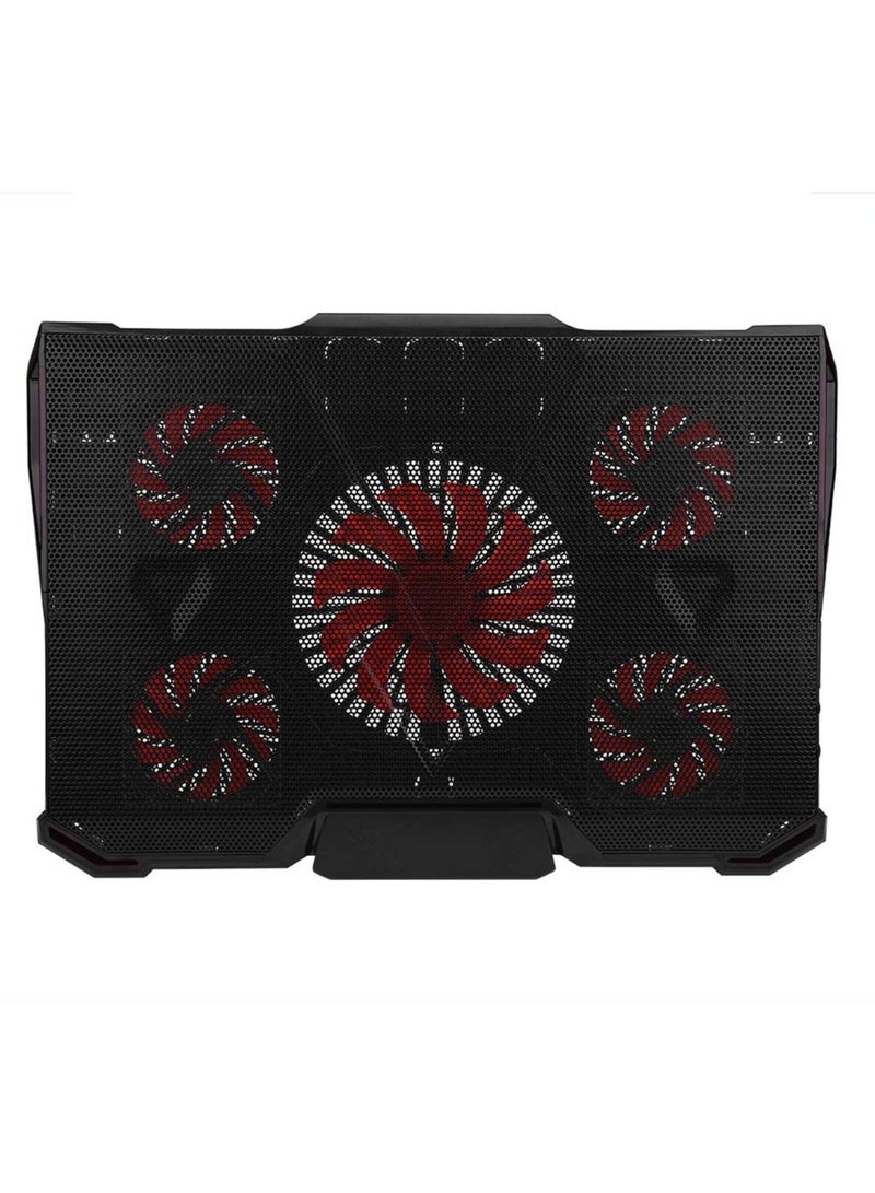 قاعدة تبريد للابتوب مع 5 مراوح LED – حامل متعدد الزوايا بـ 7 مستويات، تصميم ضد الانزلاق، تشغيل عبر USB، متوافق مع لابتوبات من 12 حتى 17 بوصة، تصميم عصري مع إضاءة للألعاب - Image 2