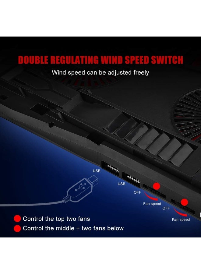 قاعدة تبريد للابتوب مع 5 مراوح LED – حامل متعدد الزوايا بـ 7 مستويات، تصميم ضد الانزلاق، تشغيل عبر USB، متوافق مع لابتوبات من 12 حتى 17 بوصة، تصميم عصري مع إضاءة للألعاب - Image 4