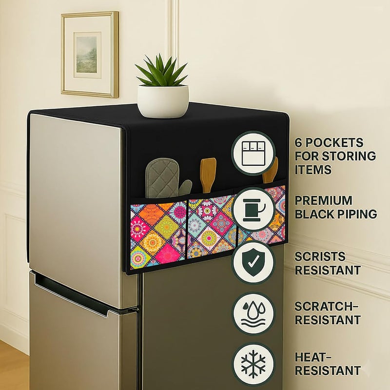 Fancy Walas Refrigerator Single Door Waterproof, Dustproof, Refrigerator Top Cover, Protective Cover for Fridges with Extra Storage Space Nylon Top cover with 6 Storage Pockets ( Multi, 130 x 54 cm ) - Image 4