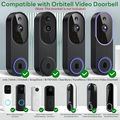 Aaeytby Anti-Theft Doorbell Camera Mount Compatible with Orbitell Video Doorbell, Anti-Blocks Motion Sensor, Adjustable Mounting Bracket for Arlo/Blink Doorbell (1st Gen/ 2nd Gen), No Drilling - Silver - Image 2
