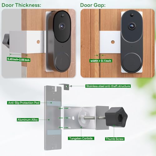 Aaeytby Anti-Theft Doorbell Camera Mount Compatible with Orbitell Video Doorbell, Anti-Blocks Motion Sensor, Adjustable Mounting Bracket for Arlo/Blink Doorbell (1st Gen/ 2nd Gen), No Drilling - Silver - Image 4
