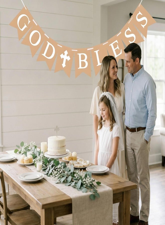 Oarkive God Bless Banner for Baptism, First Communion Decorations, Baby Christening Decor, Rustic Baptism Banner for Boys Girls, Confirmation Party Supplies, Religious God Bless Sign - Image 5