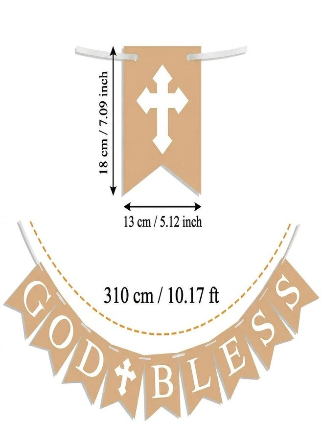 Oarkive God Bless Banner for Baptism, First Communion Decorations, Baby Christening Decor, Rustic Baptism Banner for Boys Girls, Confirmation Party Supplies, Religious God Bless Sign - Image 2