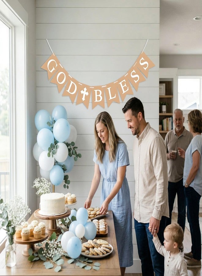 Oarkive God Bless Banner for Baptism, First Communion Decorations, Baby Christening Decor, Rustic Baptism Banner for Boys Girls, Confirmation Party Supplies, Religious God Bless Sign - Image 3