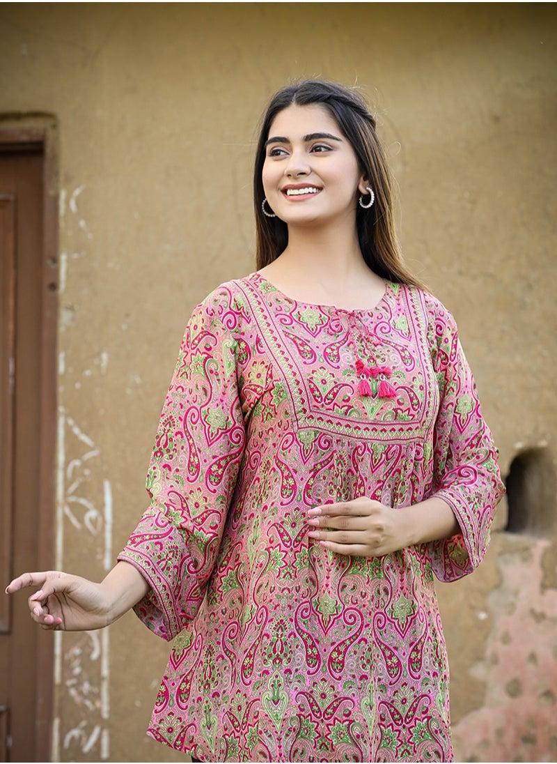 Swadesh Souq - Pink Printed Casual Top for Women - Image 1