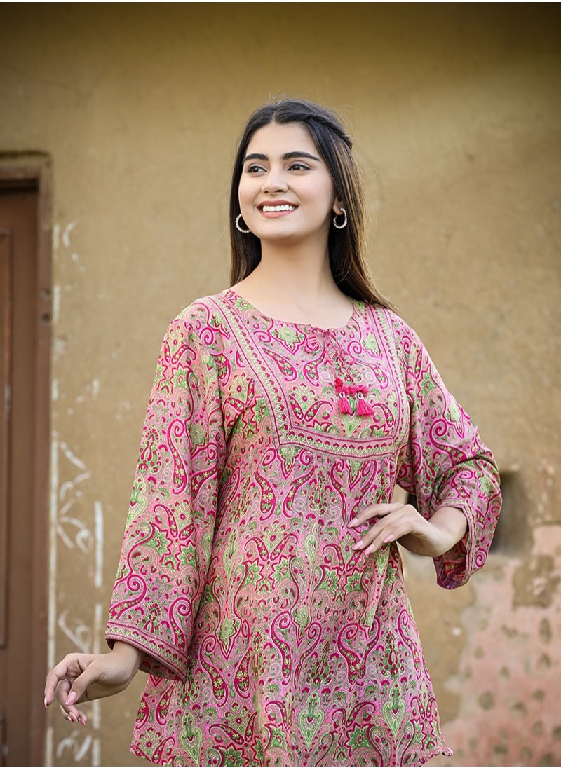 Swadesh Souq - Pink Printed Casual Top for Women - Image 1