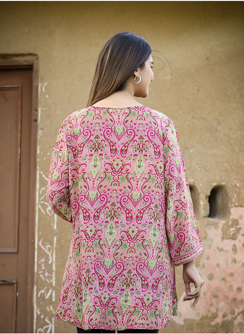 Swadesh Souq - Pink Printed Casual Top for Women - Image 1