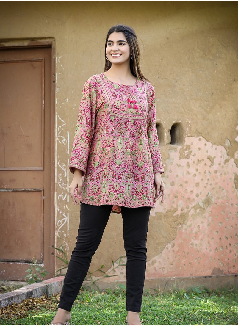 Swadesh Souq - Pink Printed Casual Top for Women - Image 1
